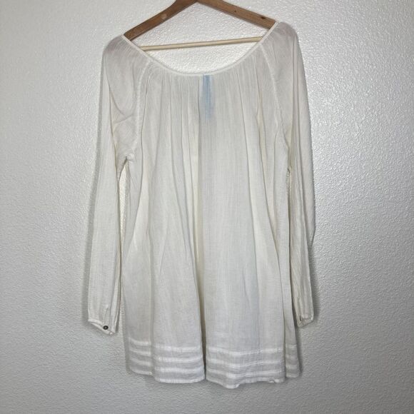 Free People Shirt Womens Large cream Boho Peasant Tunic Embroidered Beaded - Picture 6 of 16